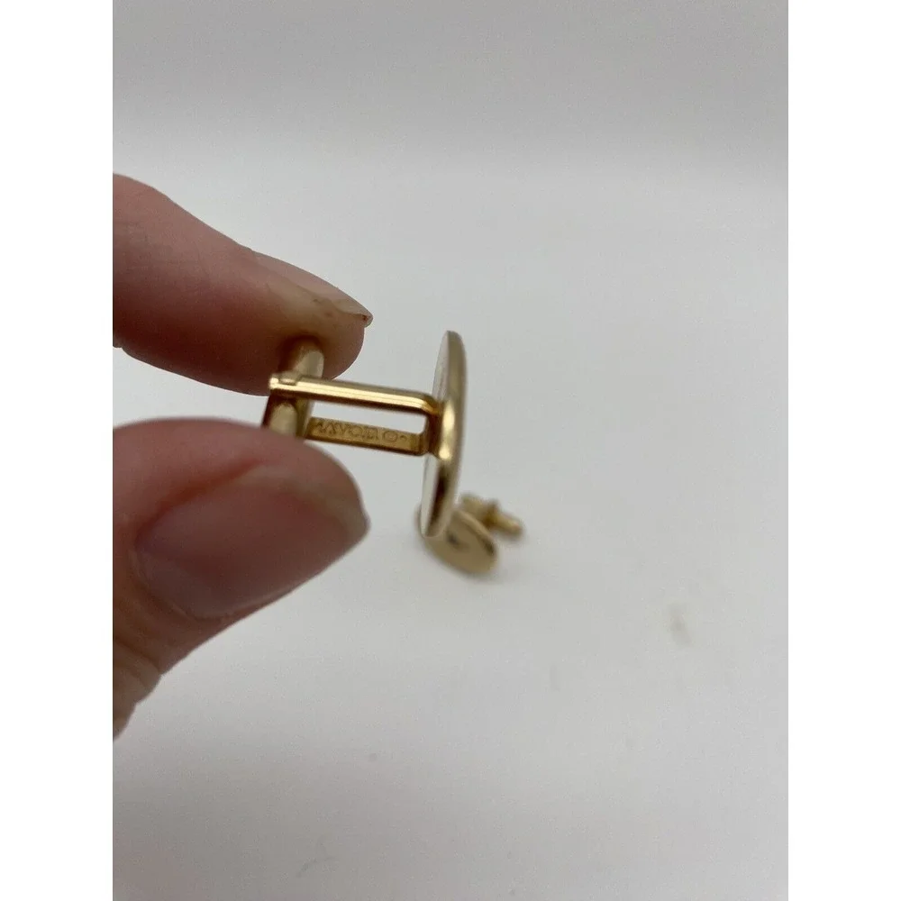 VTG AVON Star Etched Cufflinks With Blue Rhinestone Gold Tone‎ Oval